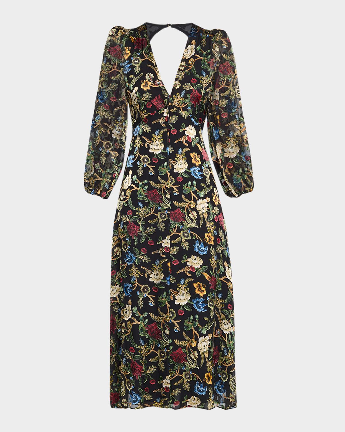 Mona Floral Tapestry Blouson Midi Dress