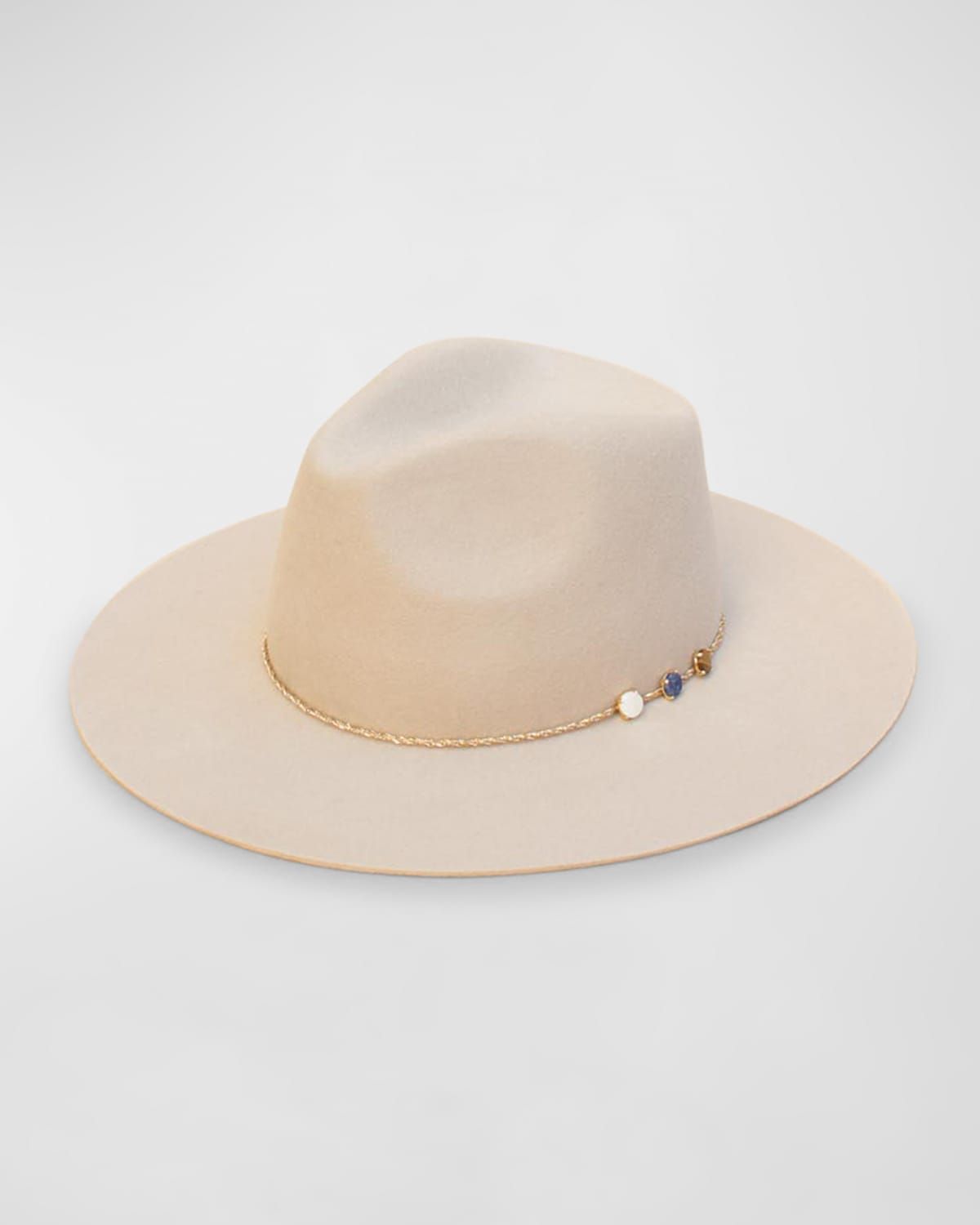 Angele Merino Wool Fedora With Embellished Chain