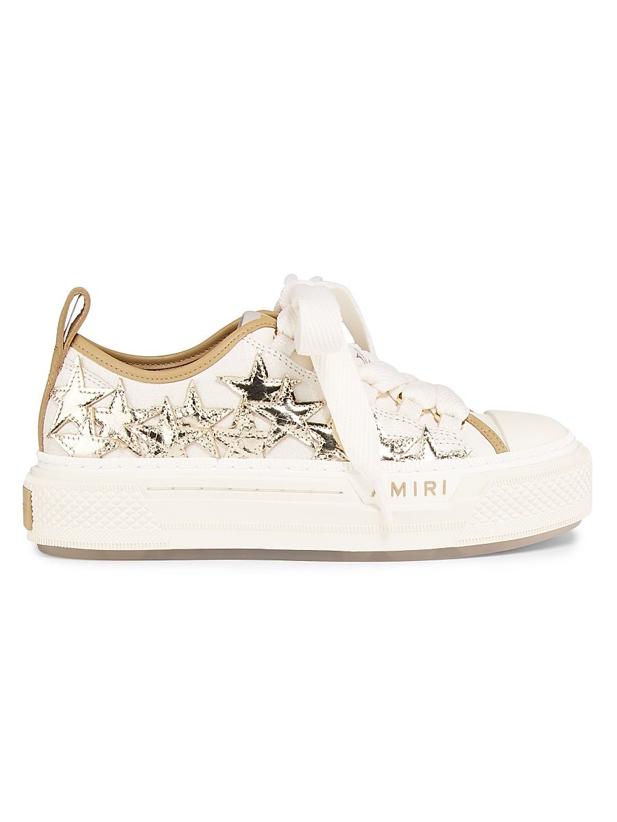 Women's Metallic Stars Court Leather Platform Low-Top Sneakers - Dark Brown - Size 5