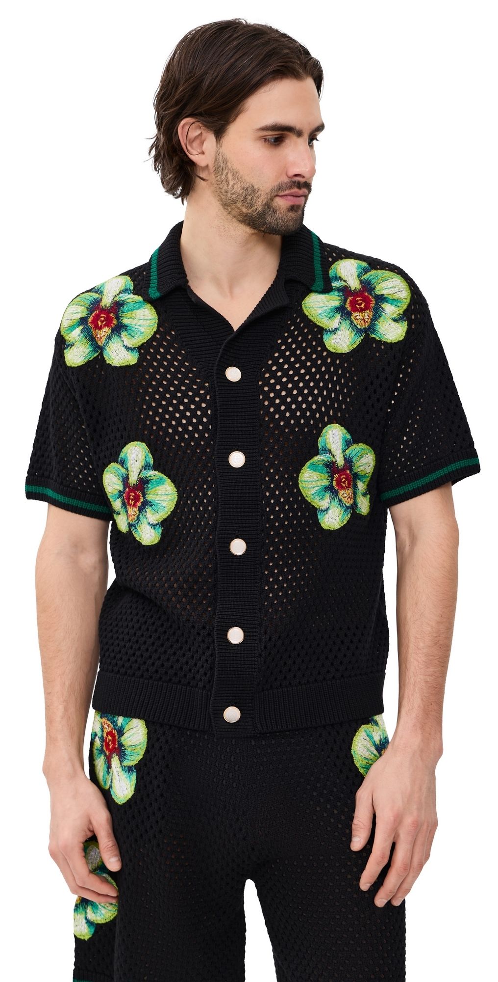 Casablanca Glitch Orchid Embroidered Crochet Shirt Black S