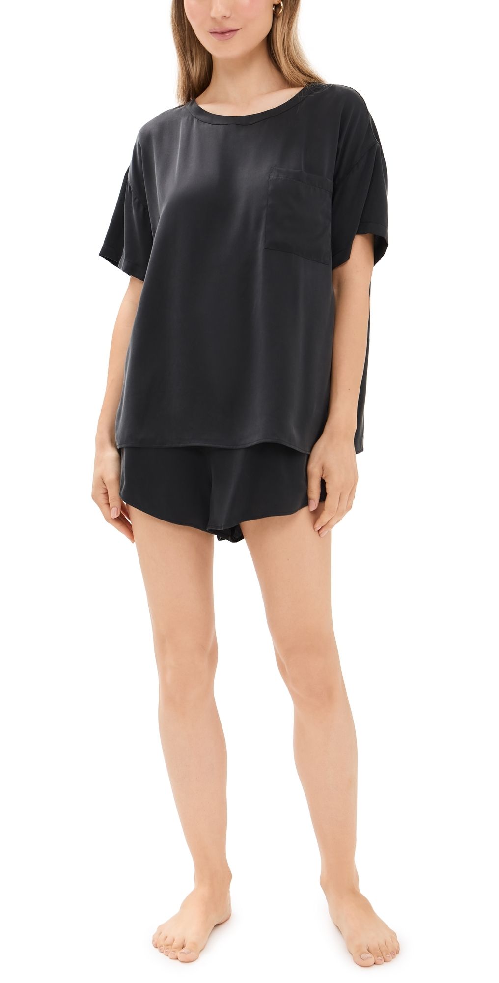 Lunya Washable Silk Tee Short Set Immersed Black S