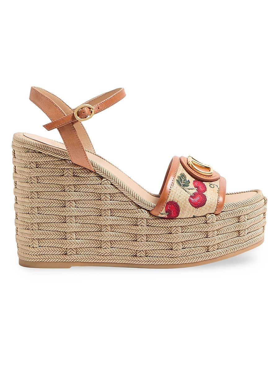 Women's VLogo Signature Cherryfic Pattern Wedge Sandals 120MM - Natural Red Multicolor - Size 12