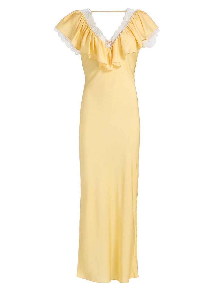 Women's Gracie Lace Silk-Blend Ruffle Maxi Dress - Citrine - Size Large