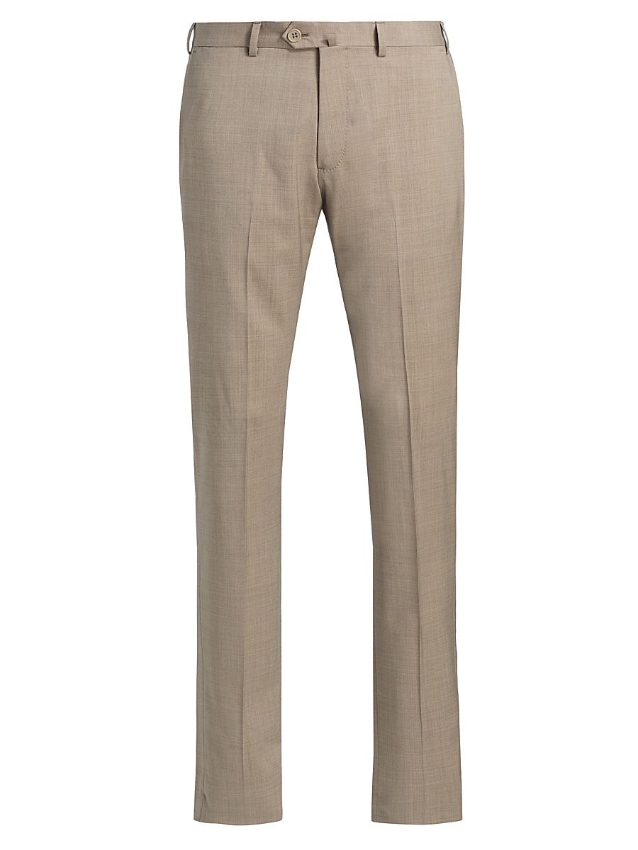 Men's Tropical Virgin Wool Flat-Front Trousers - Roasted Cashew - Size 30