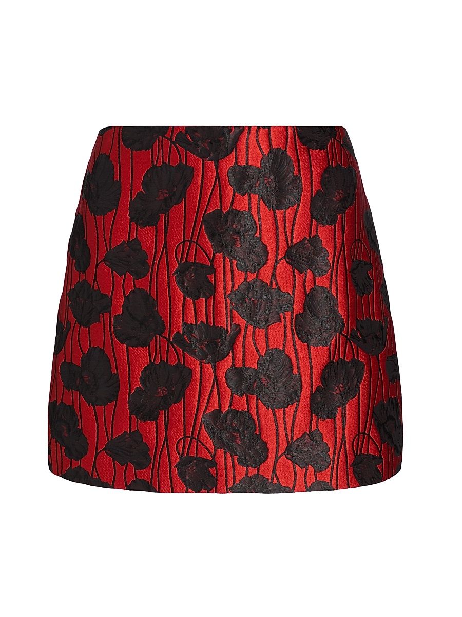 Women's Modern Poppy Jacquard Floral Miniskirt - Red Black - Size 12