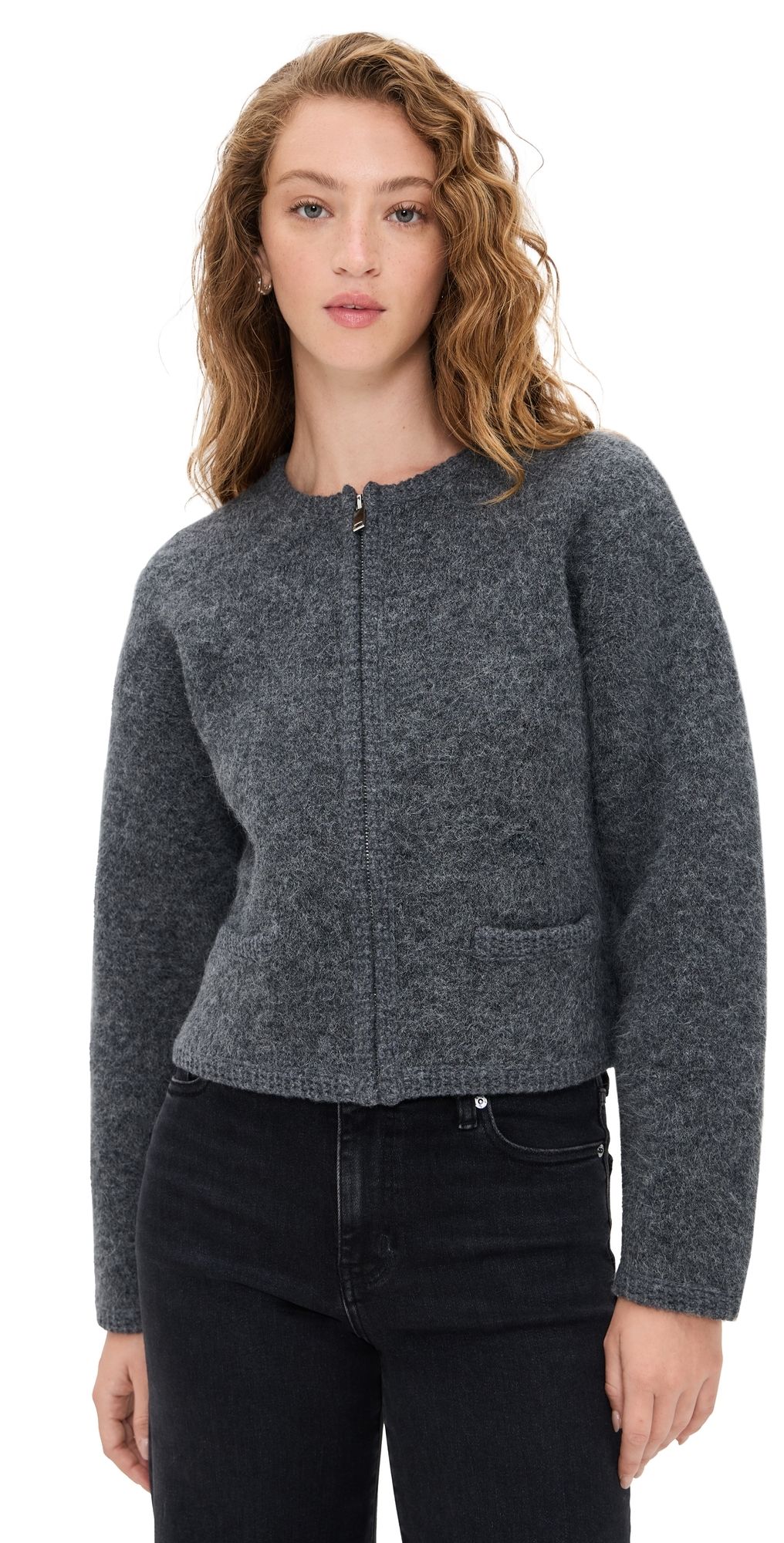 FRAME Lofty Crochet Cardigan Dark Heather Grey S