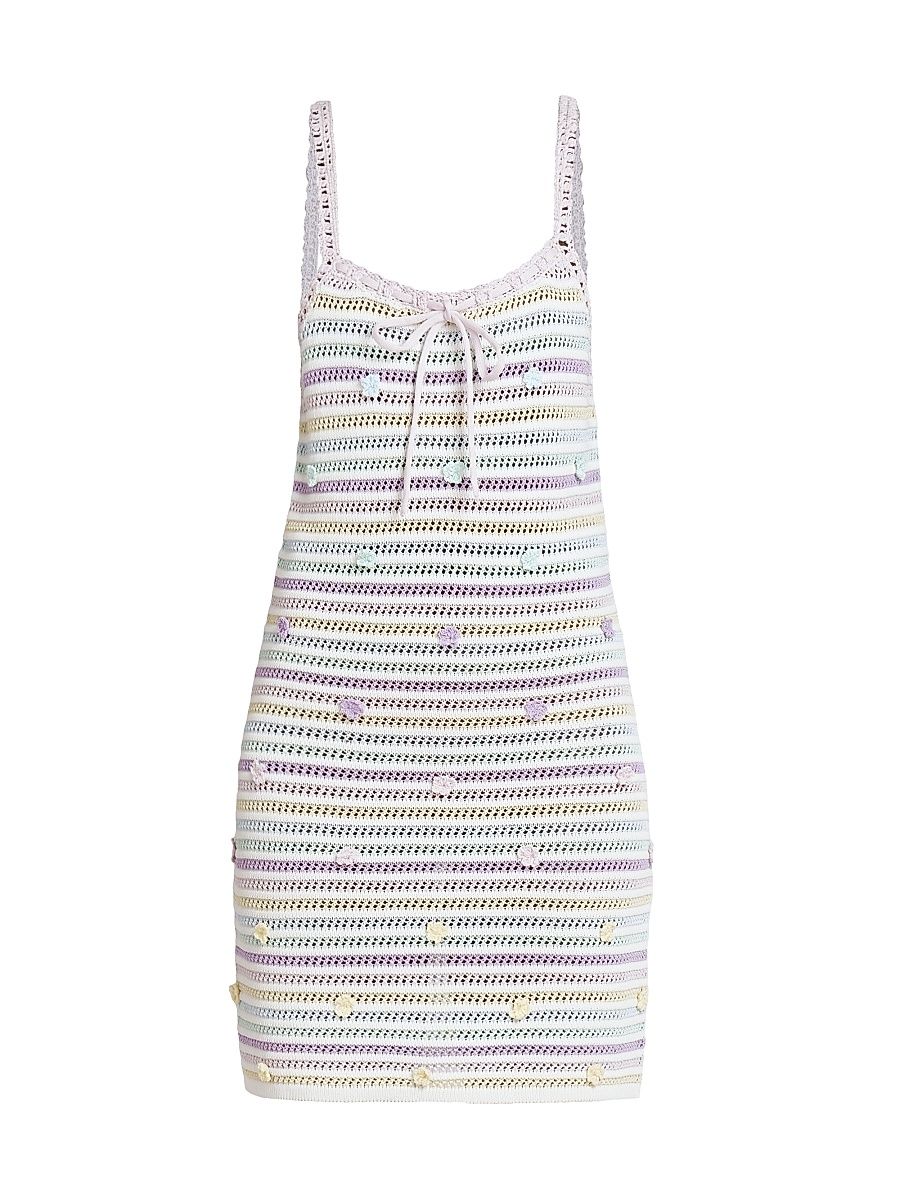 Women's Striped Crochet Minidress - Cotton Multi - Size Medium