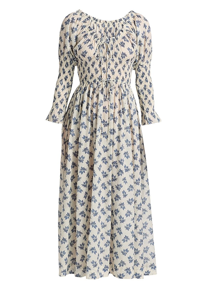 Women's Kaira Floral Cotton Midi-Dress - Creme Pomegranate Bloom - Size XXS