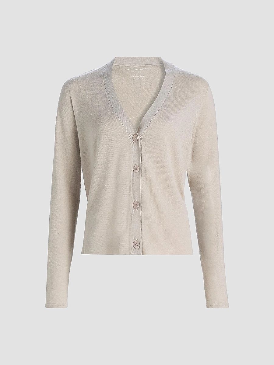 Majestic Filatures Women's V-Neck Knit Cardigan - Desert - Size Large