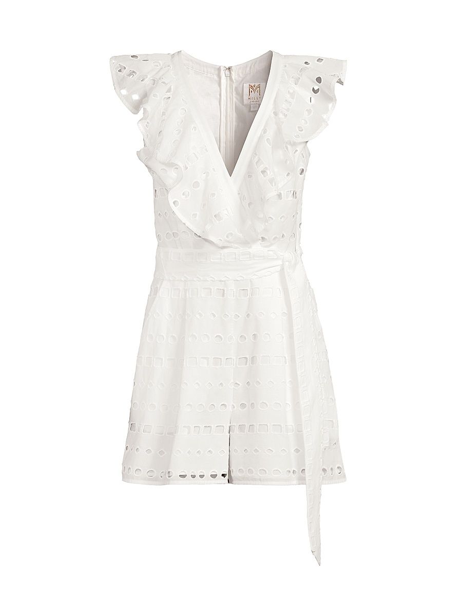 Women's Darcy Geometric Eyelet Cotton Romper - White - Size Medium