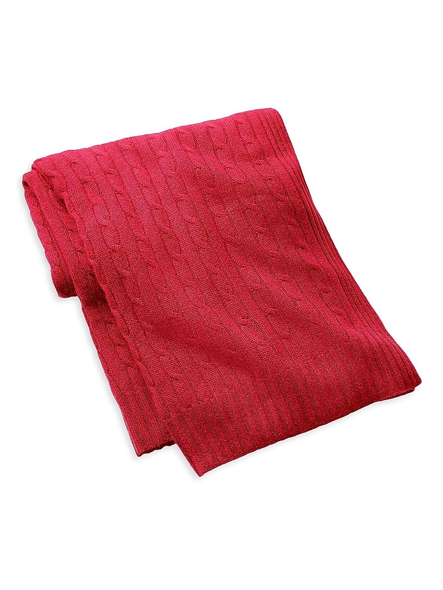 Ralph Lauren Cabled Cashmere Throw Blanket - Red