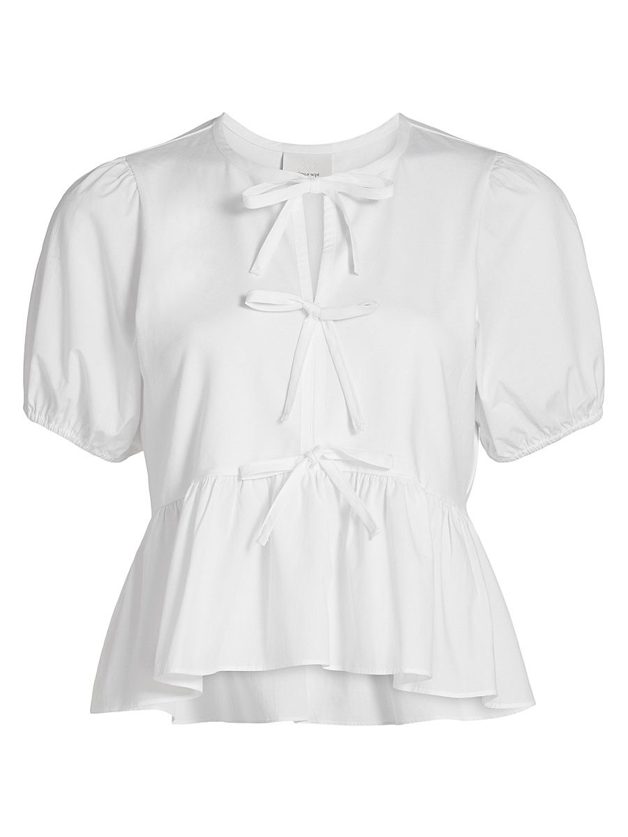 Women's Mare Tie-Front Peplum Top - White - Size XL