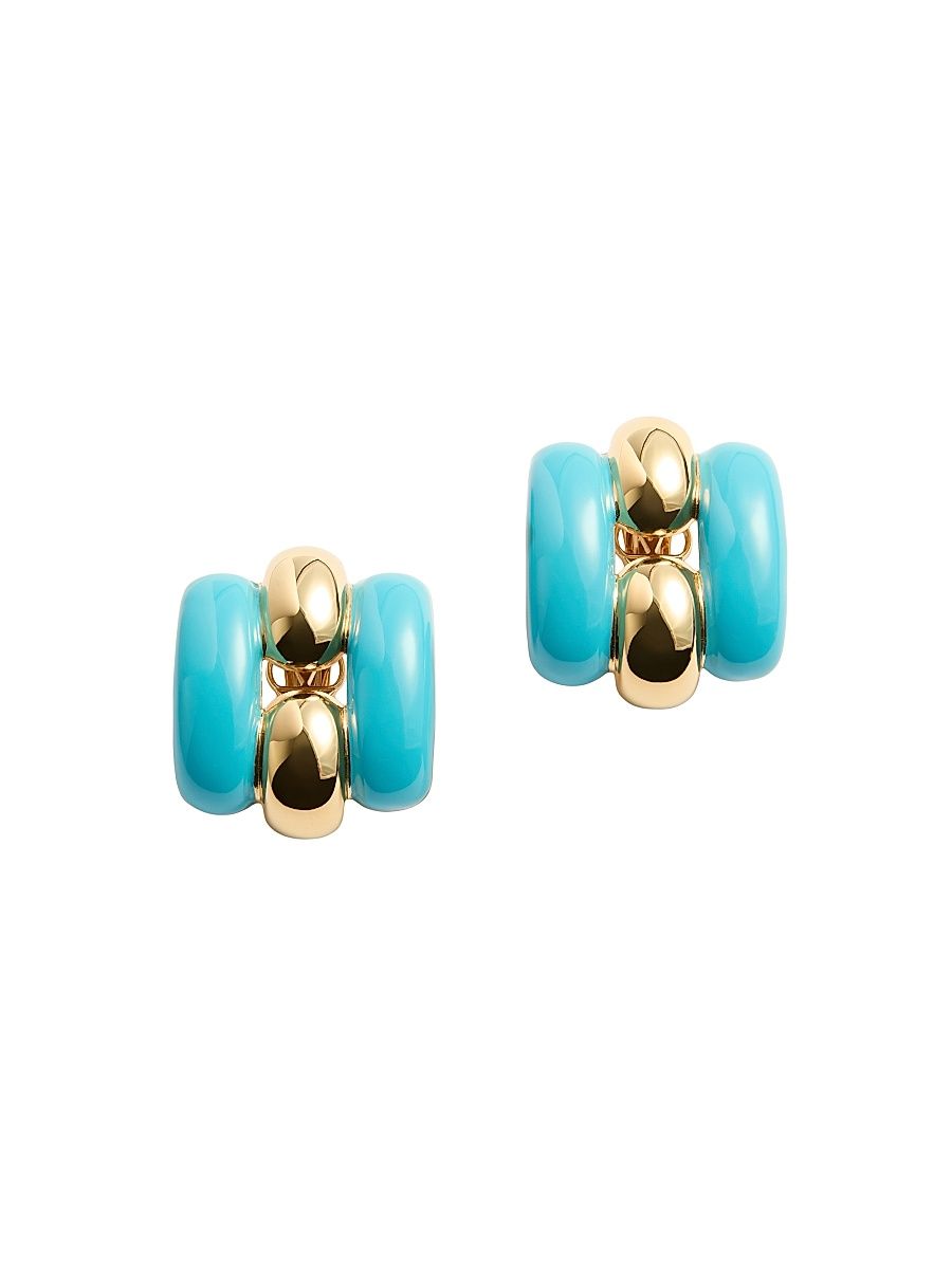 Women's Pas Plus Metal and Enamel Earrings - Turquoise Gold