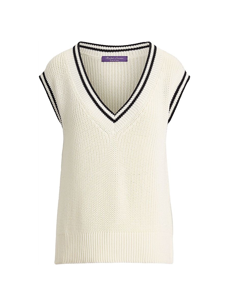 Women's Cotton-Silk Oversized Sweater Vest - Lux Cream Black - Size XXS