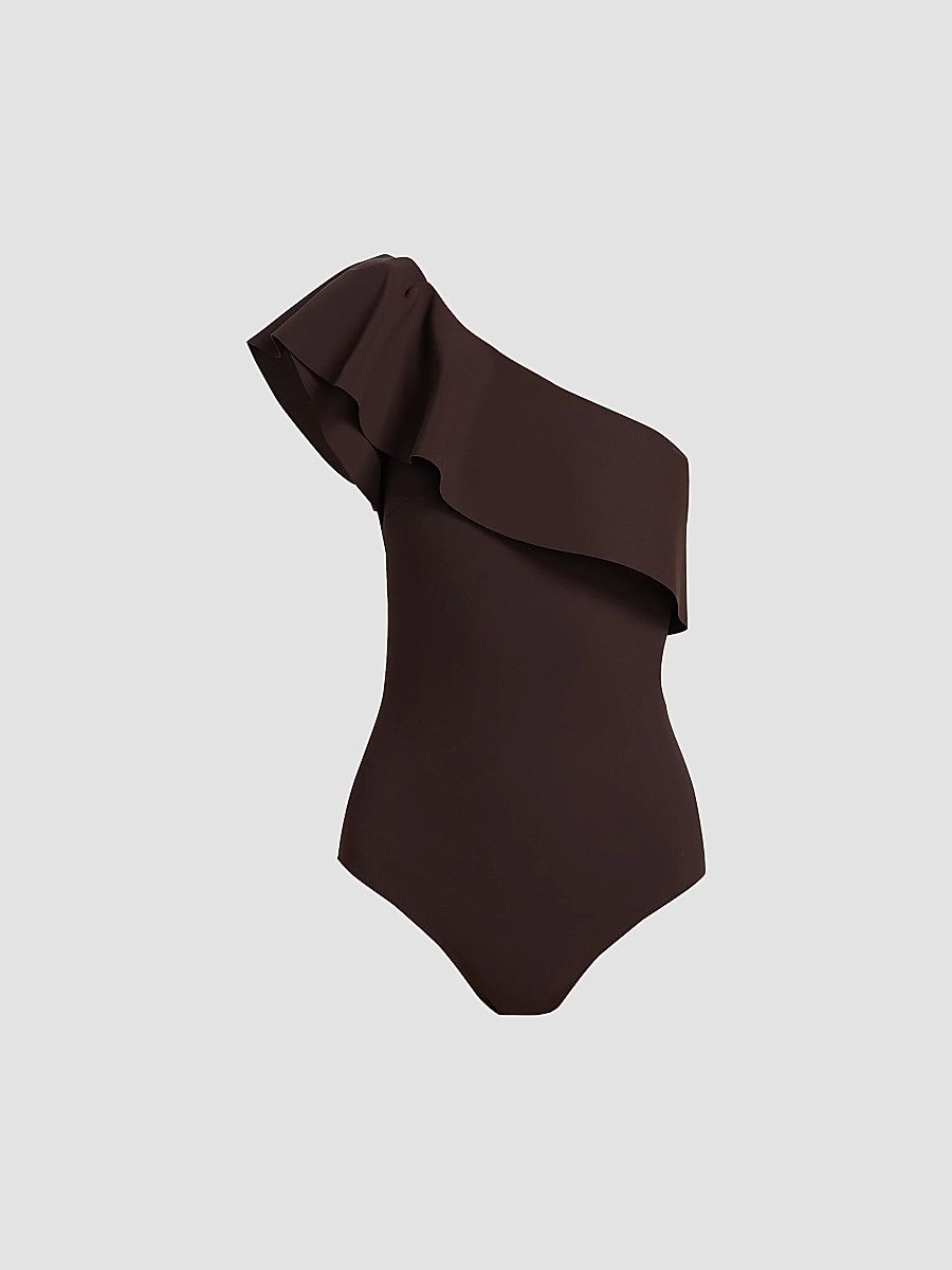 Chiara Boni La Petite Robe Women's Eli Ruffle One-Piece Swimsuit - Brown - Size 2