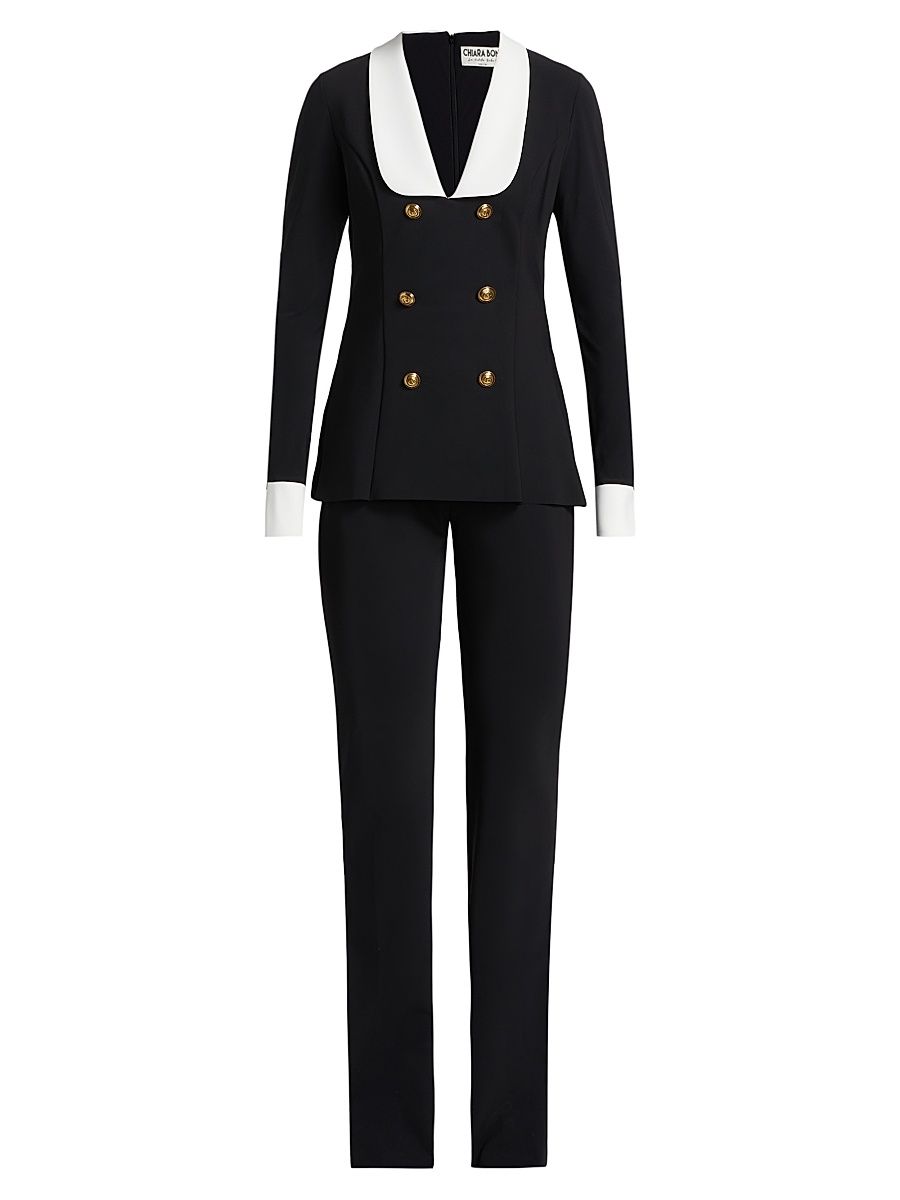 Women's Beeta Bic Jersey V-neck Jumpsuit - Black White - Size 10