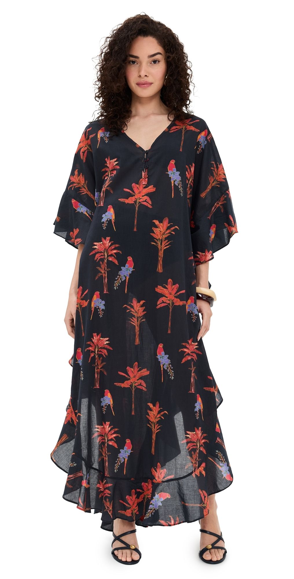 Coniglio Palm Beach Marjorie Maxi Caftan Palm Forest Black One Size