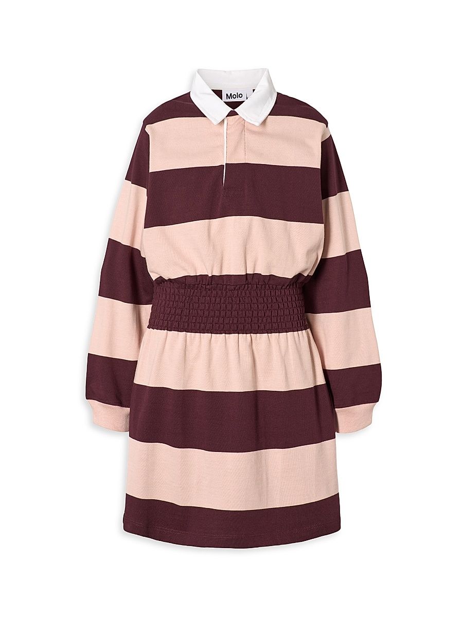 Little Girl's & Girl's Carlott Striped Polo Shirtdress - Berry Petal - Size 11