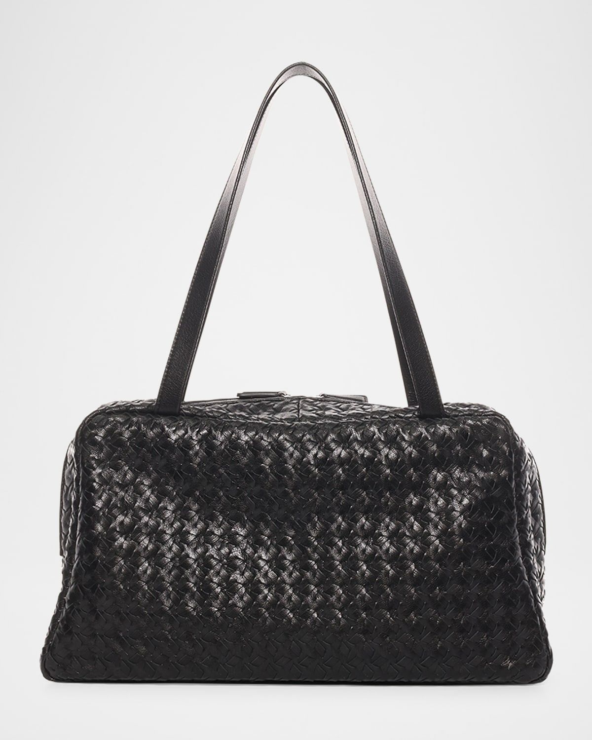 Astra Bowling Shoulder Bag in Woven Vintage Leather