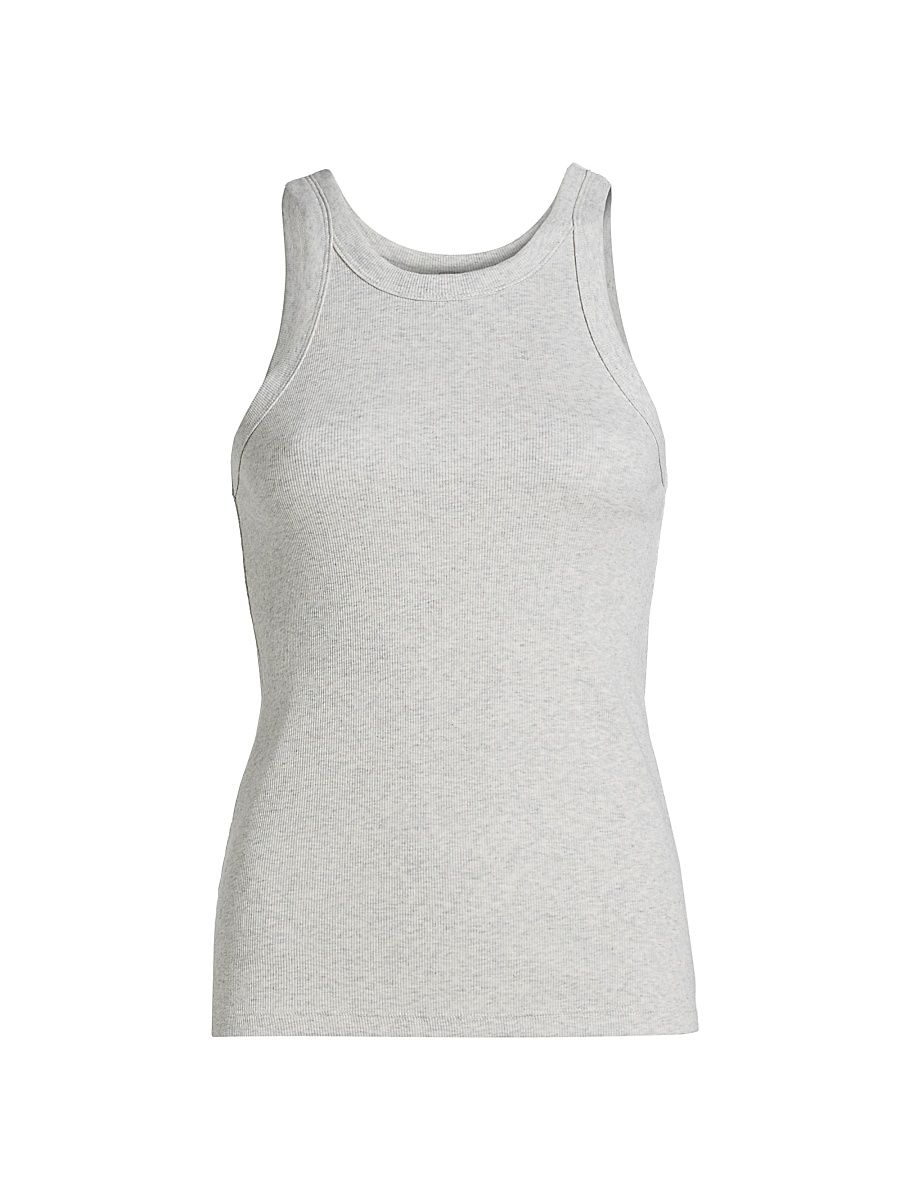 Women's Curved Ribbed Jersey Tank - Pale Grey Melange - Size Medium
