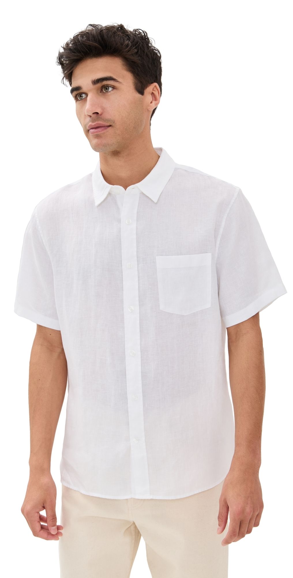 Vince Linen Short Sleeve Shirt Optic White XS