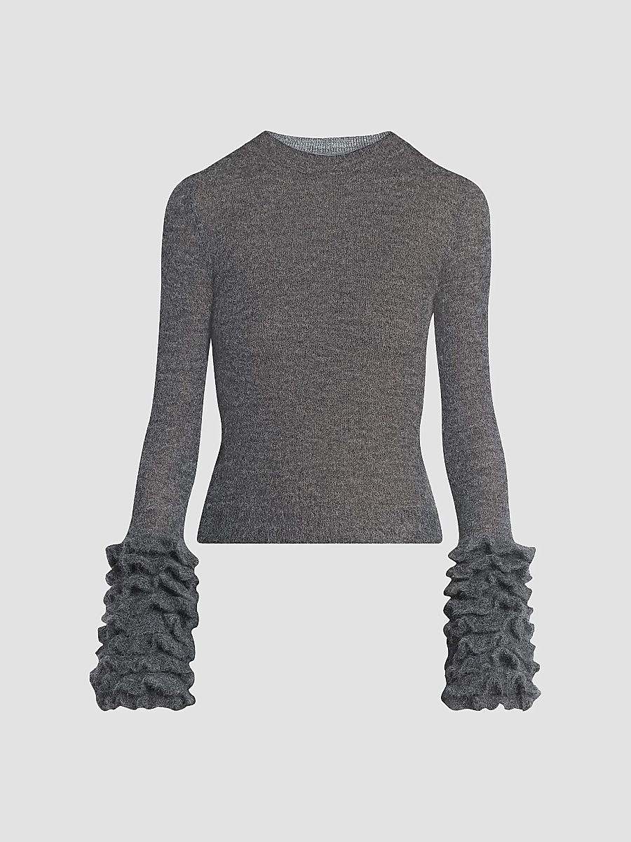 ALAÏA Women's Mohair-Blend Ruffled Cuff Sweater - Gris Chine - Size 10