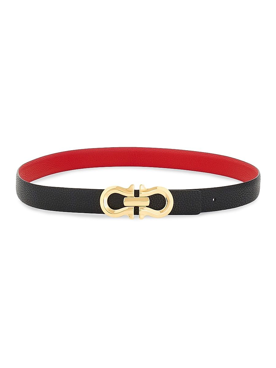 Women's Gancio Contour Reversible & Adjustable Cut-to-Size Leather Belt - Nero