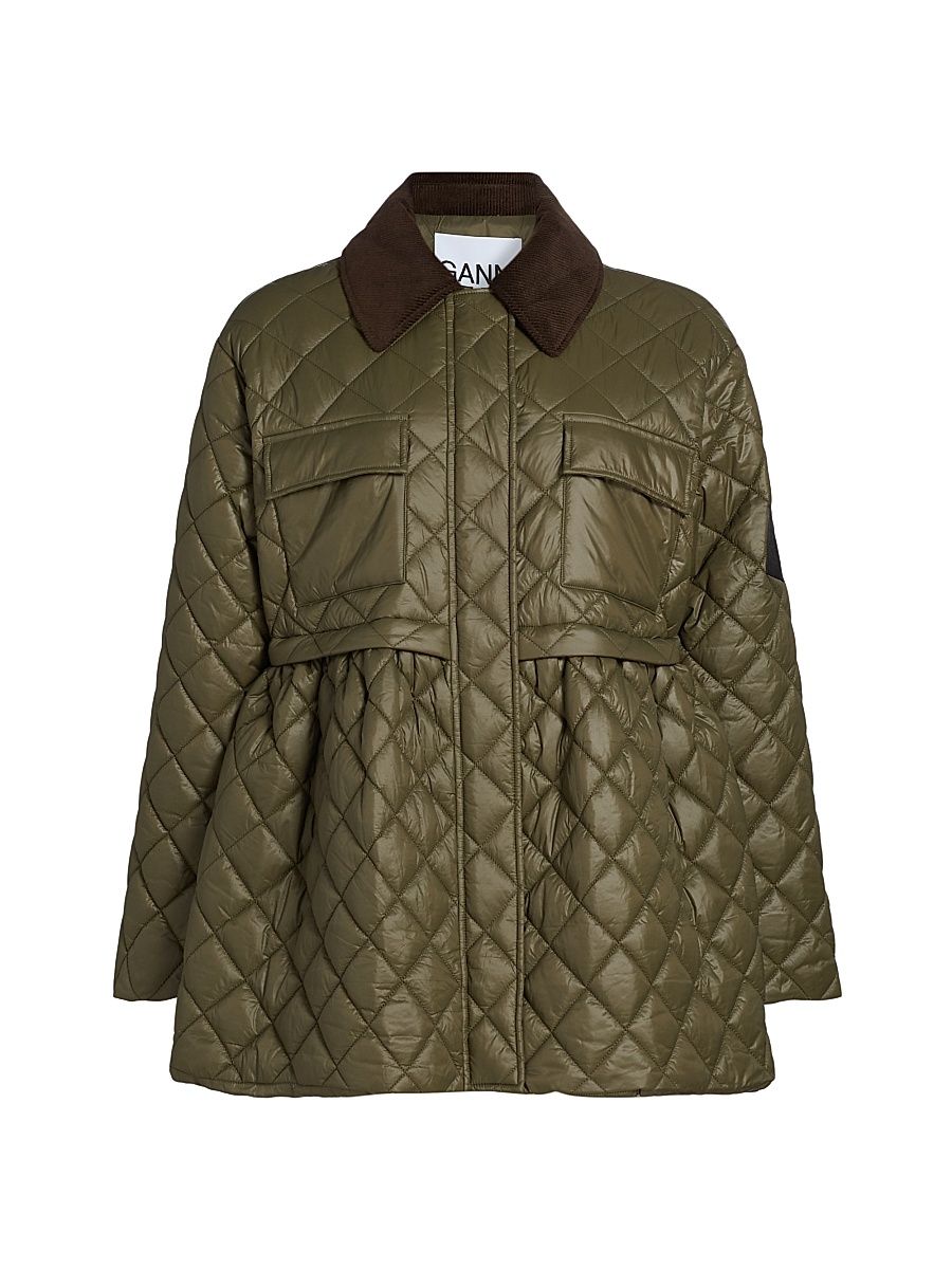 Women's Corduroy Collar Quilted Jacket - Kalamata - Size Large