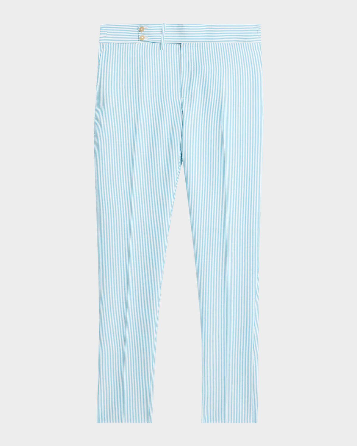 Pinstripe Seersucker Mid-Rise Straight-Leg Pants