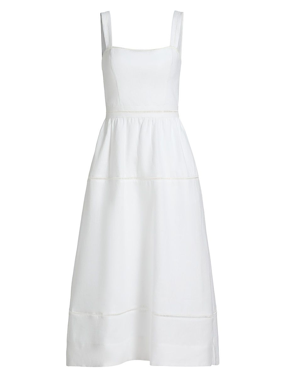 Women's Everett Linen Ladder-Trim Midi-Dress - White - Size 6