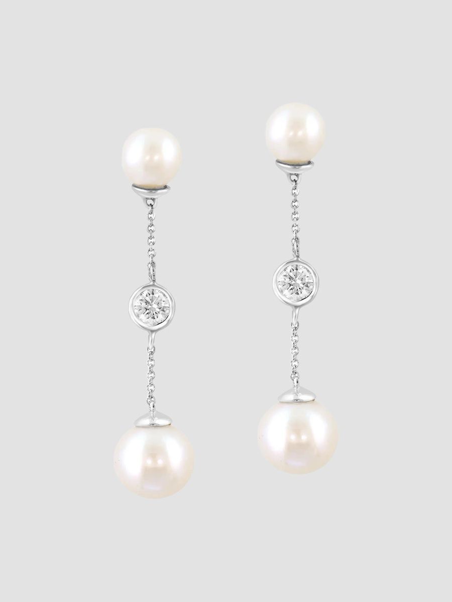 Women's 18K White Gold, 0.50 TCW Lab-Grown Diamond & Freshwater Pearl Drop Earrings - White