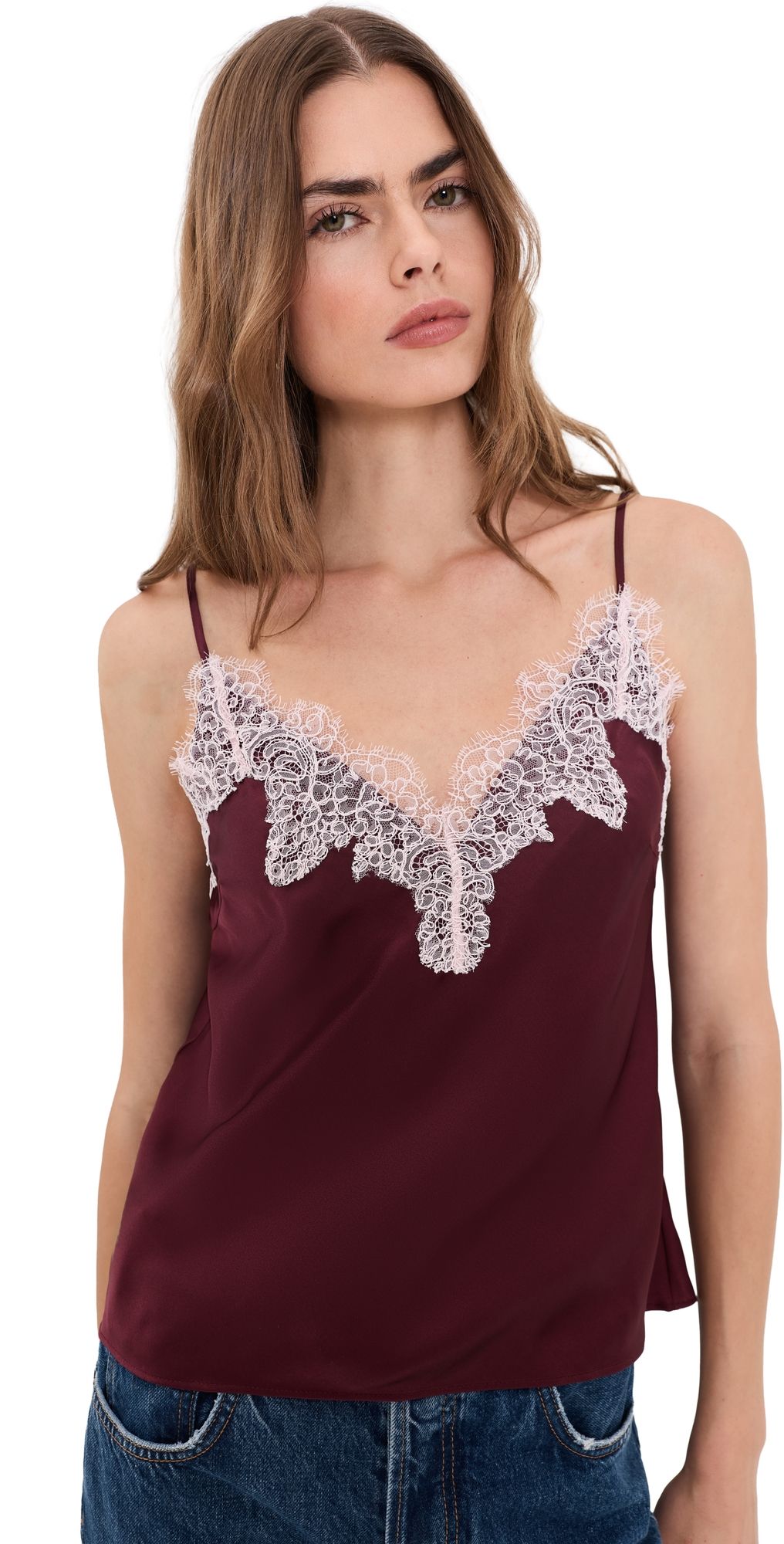 CAMI NYC Annika Silk Camisole Deep Plum/Tea Rose M