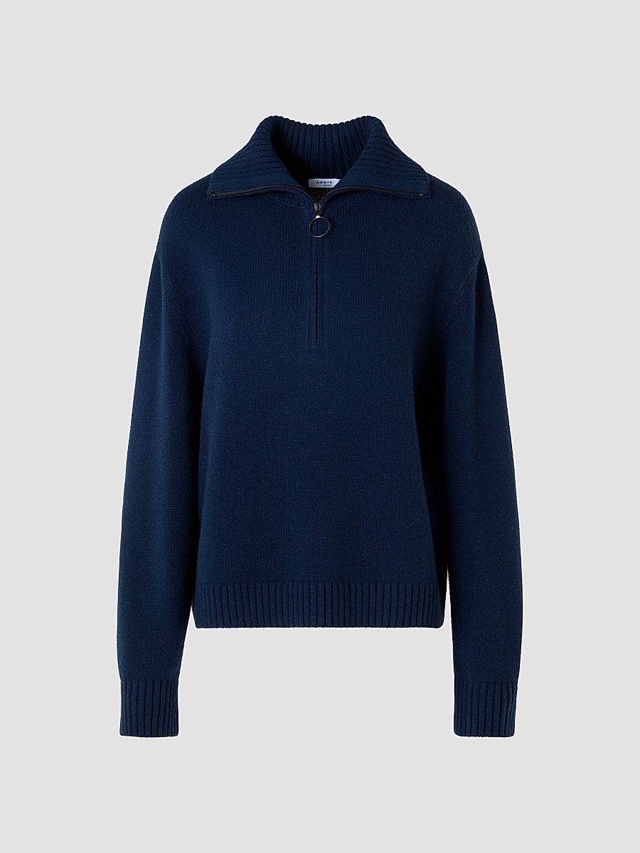 Women's Chunky Yak Knit Half-Zip Pullover - Navy - Size 16