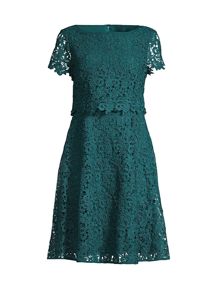 Women's Floral Lace Dress - Azure Blue - Size 16