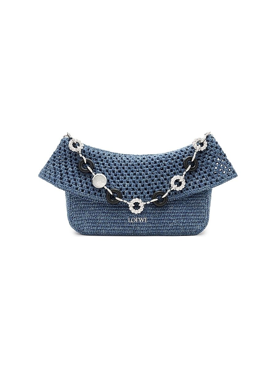 Women's LOEWE x Paula's Ibiza Ola Medium Crochet Shoulder Bag - Denim Blue
