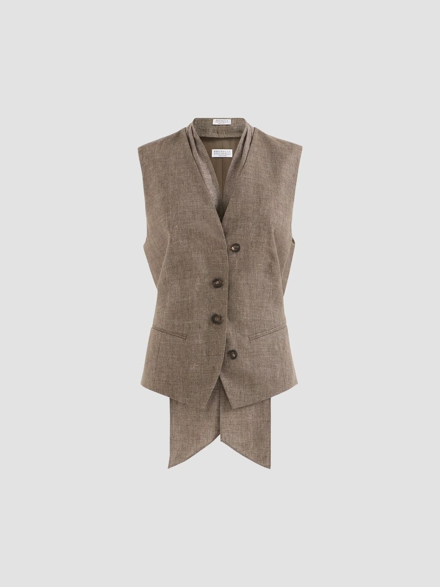 Brunello Cucinelli Women's Sparkling Linen Gilet - Silver - Size 14