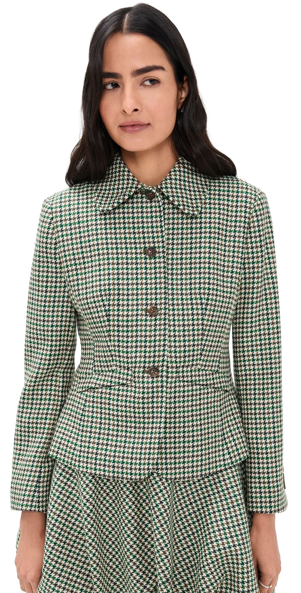 La Ligne Houndstooth Jacket Cream/Forest 8