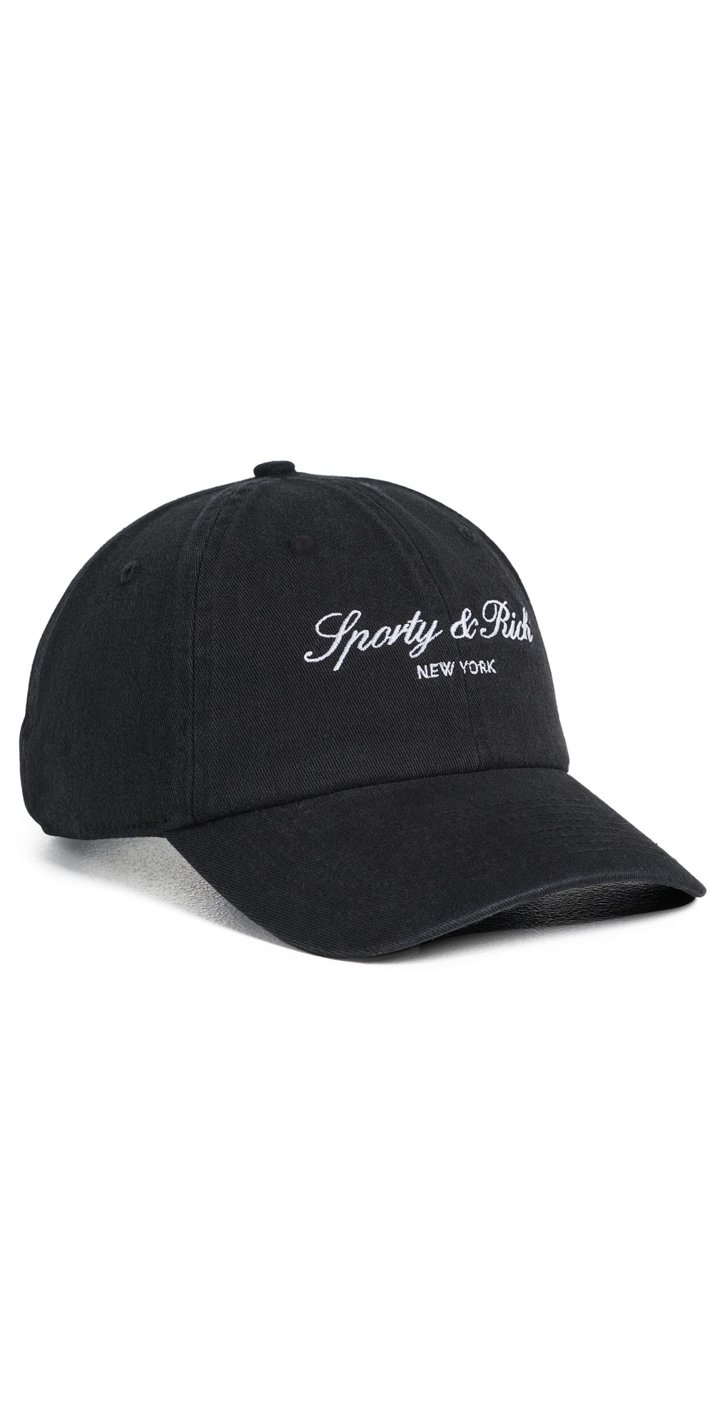 Sporty & Rich Signature NY Hat Faded Black White One Size