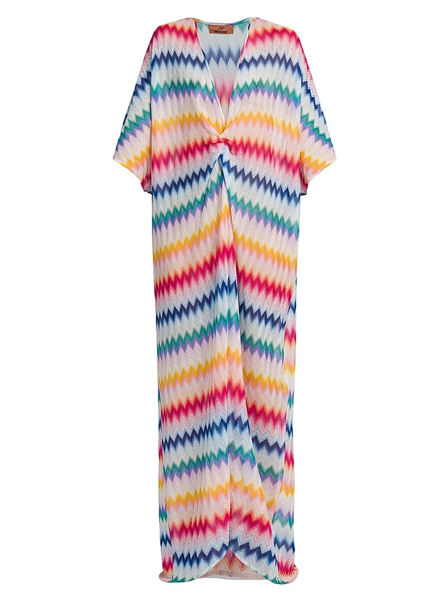 Women's Zigzag Floor-Length Cover-Up - Multicolor White Base - Size 2