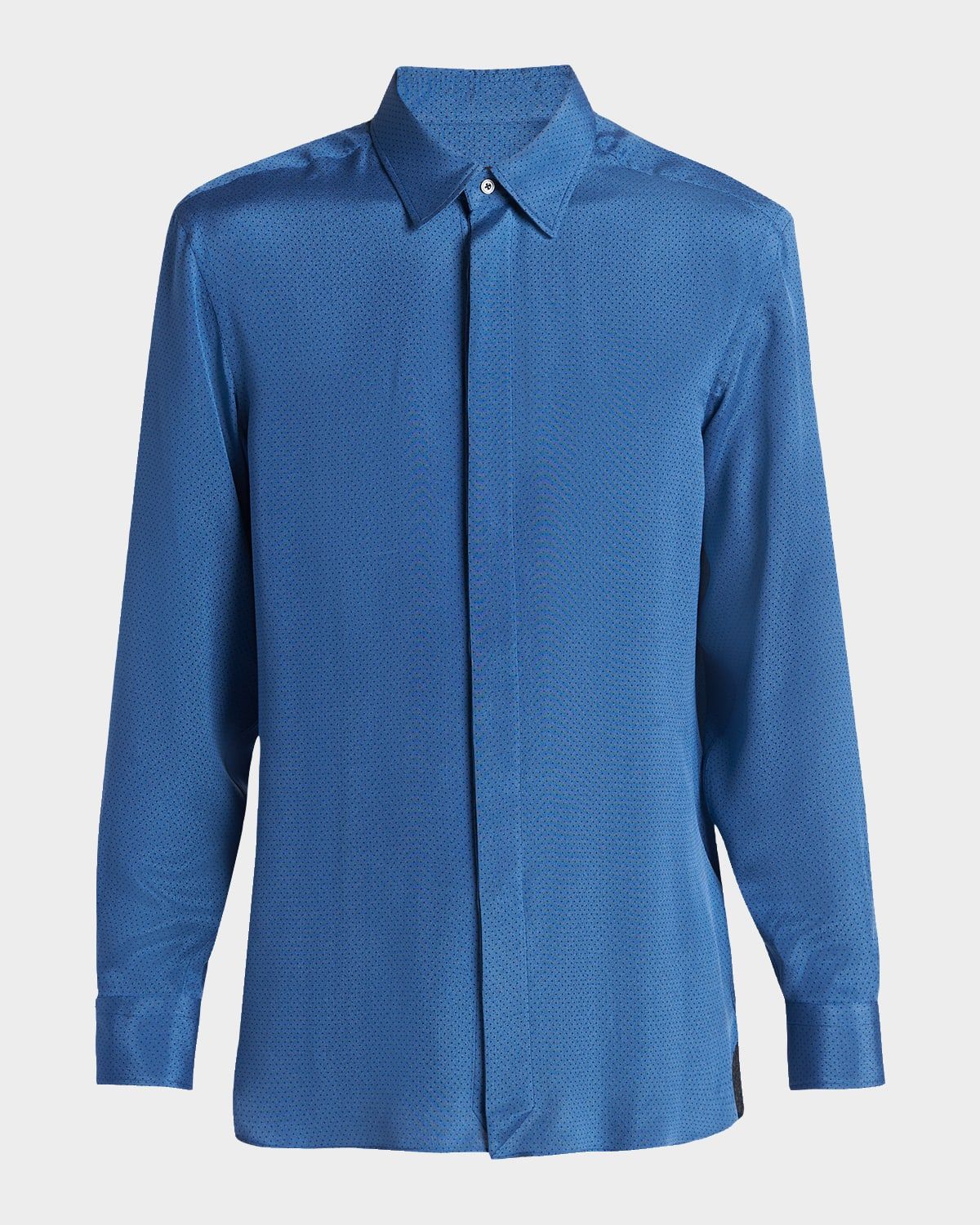 Men & apos;s Silk Jacquard Micro-Dot Concealed-Placket Sport Shirt