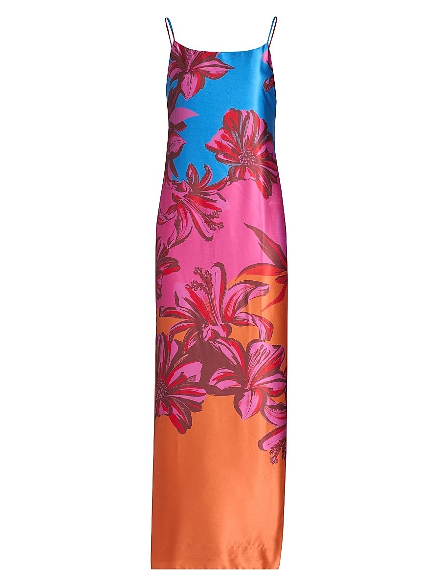Women's Lily Sunset Floral Satin Slip Maxi Dress - Size 10
