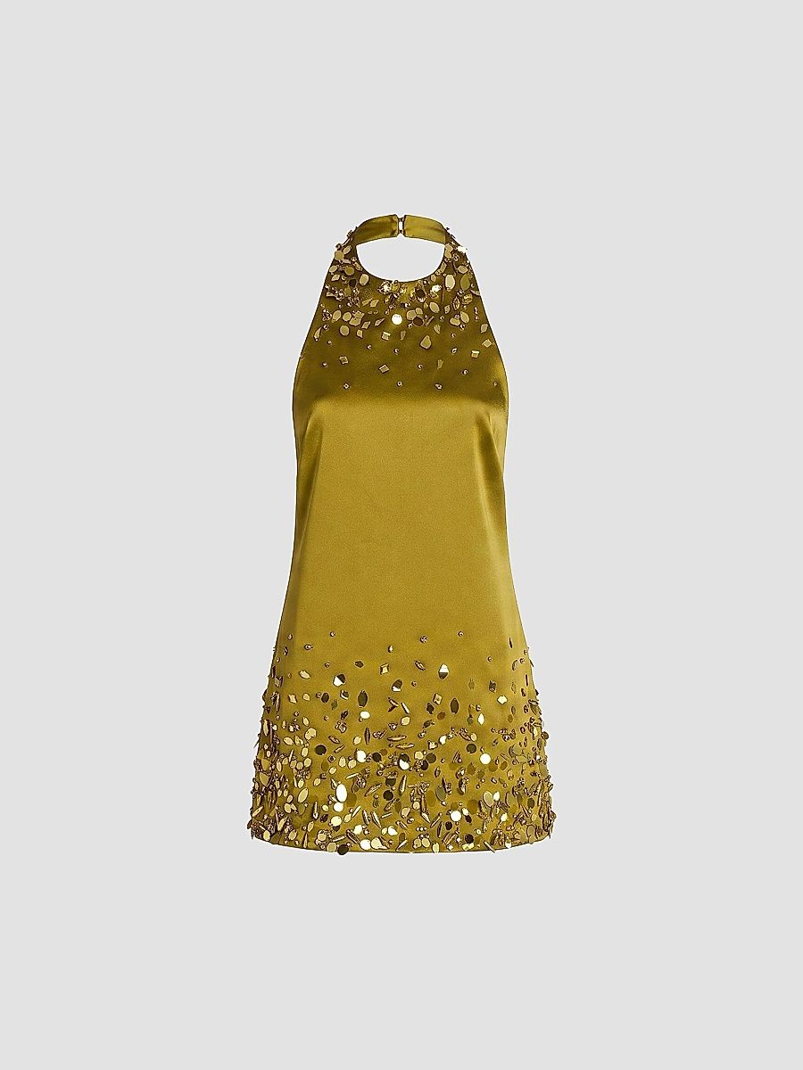 Women's Tobonie Embellished Halterneck Mini Dress - Basil - Size XS