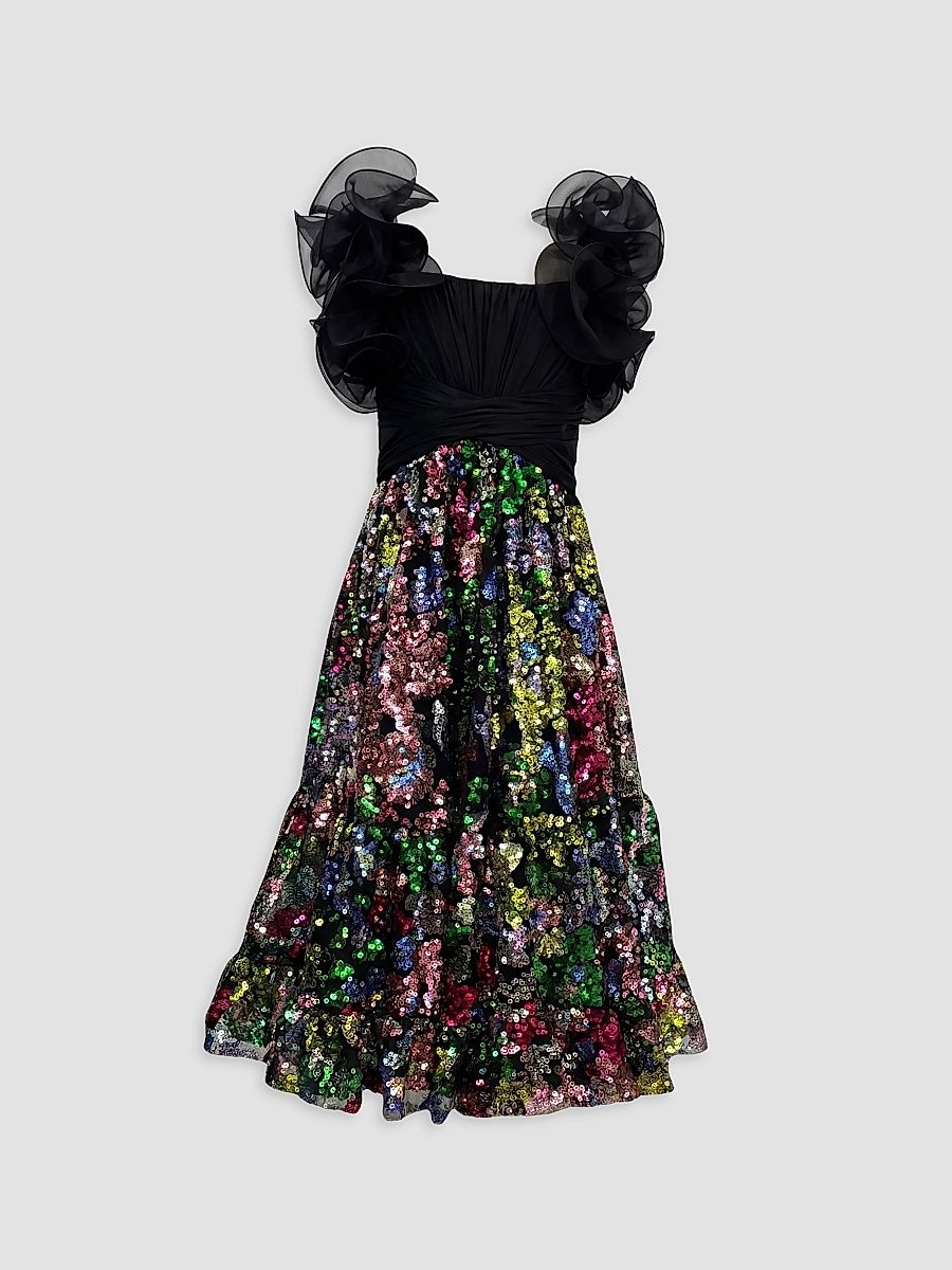 Little Girl's & Girl's Ruffle-Trimmed Sequined Dress - Black Multi - Size 14
