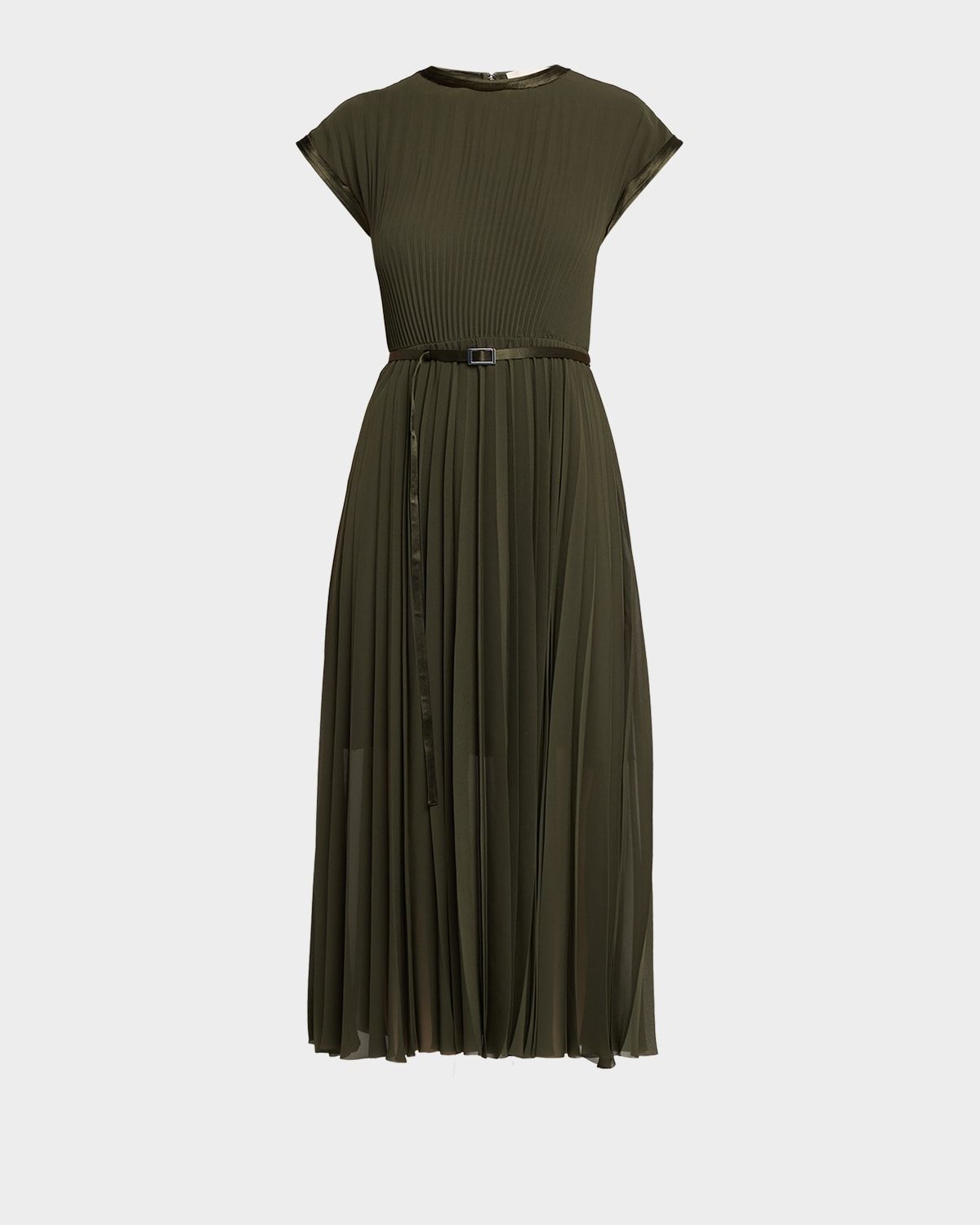 Belted Pleated Chiffon Midi Dress