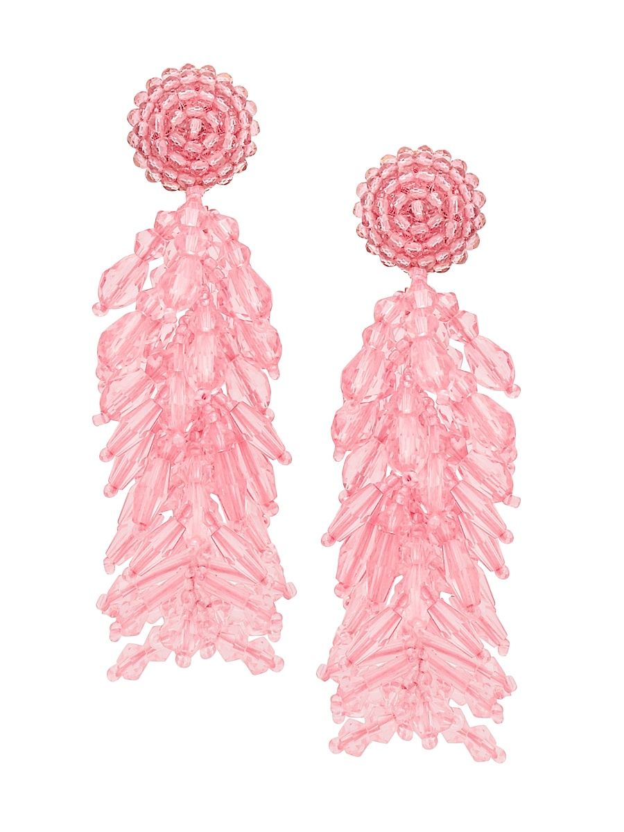Women's Cluster Tassel Beaded Drop Clip-On Earrings - Pink
