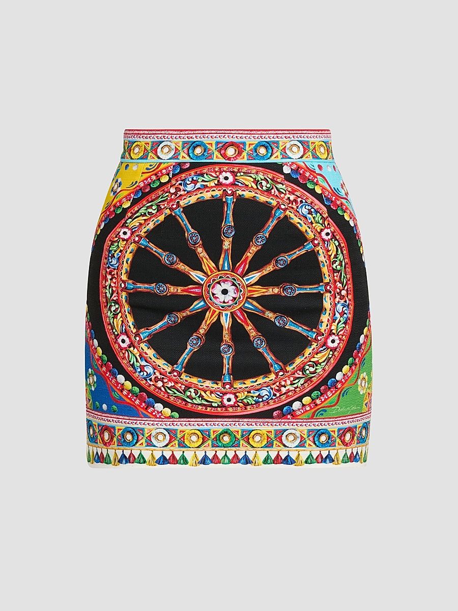 Women's Printed Cotton Mini Skirt - Variante Abbinata - Size 0
