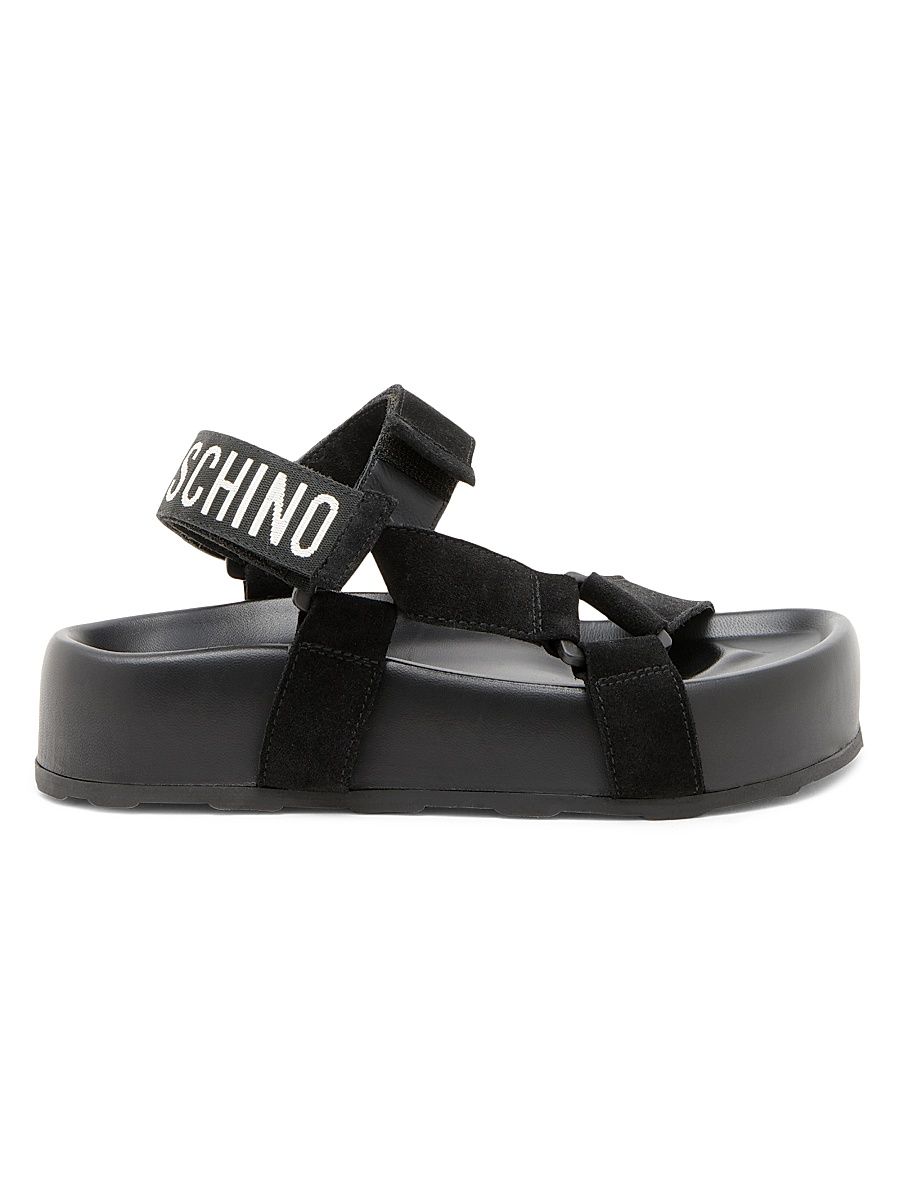 Women's Sporty Logo-Detailed Suede Platform Sandals - Black - Size 11