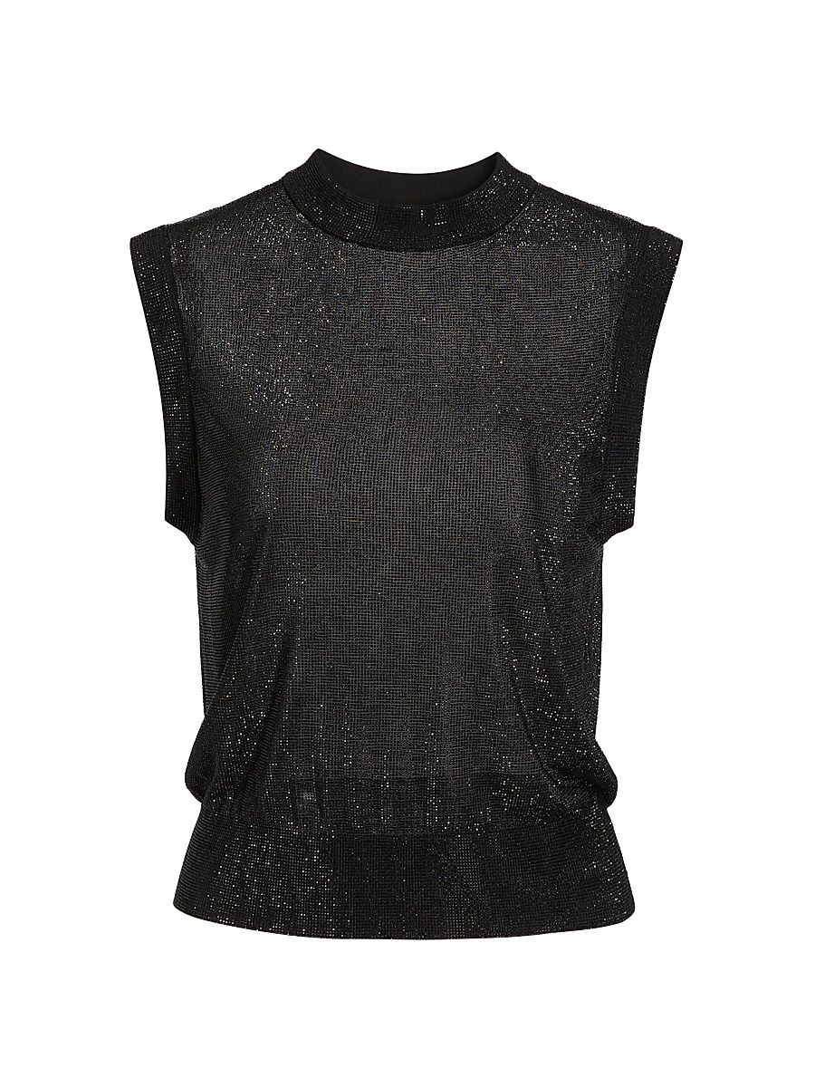 Women's Beaded Mock Turtleneck Tank - Black - Size Medium