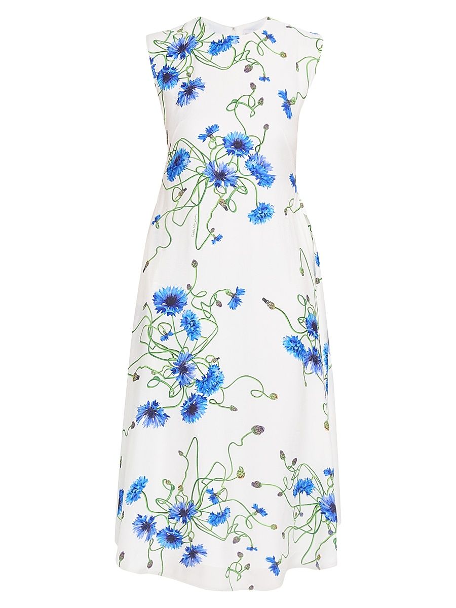 Women's Floral Hammered Shift Midi-Dress - Cornflower - Size 12