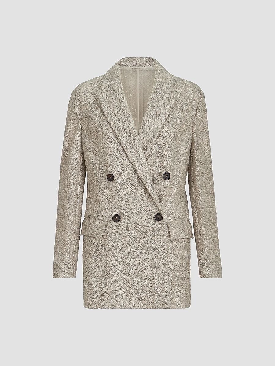 Women's Dazzling Chevron Embroidery Blazer in Sparkling Mohair and Wool - Rope - Size 6